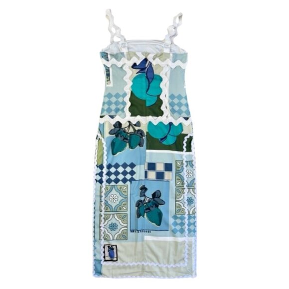 DALIA MACPHEE BLUE MULTI Ribbon Trim Tile Print Tuscany Maxi Dress - Picture 9 of 16